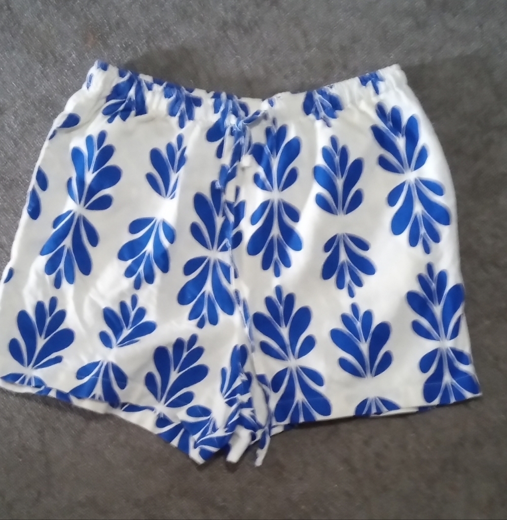 High Waist Women's Shorts with Blue Floral Design